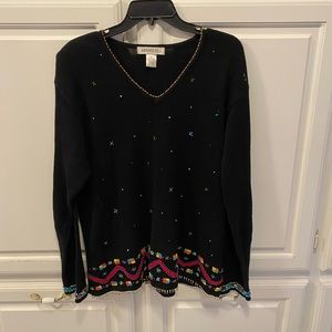 Arriviste Vintage Beaded Embroidered Black Long Sleeve Sweater Women’s Size XL